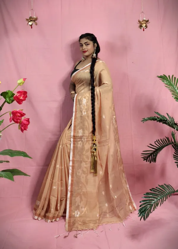 Copper_Zari_Woven_Slub_Saree_With_Blouse_Piece