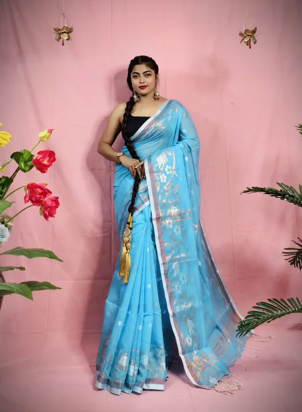 Copper_Zari_Woven_Slub_Saree_With_Blouse_Piece