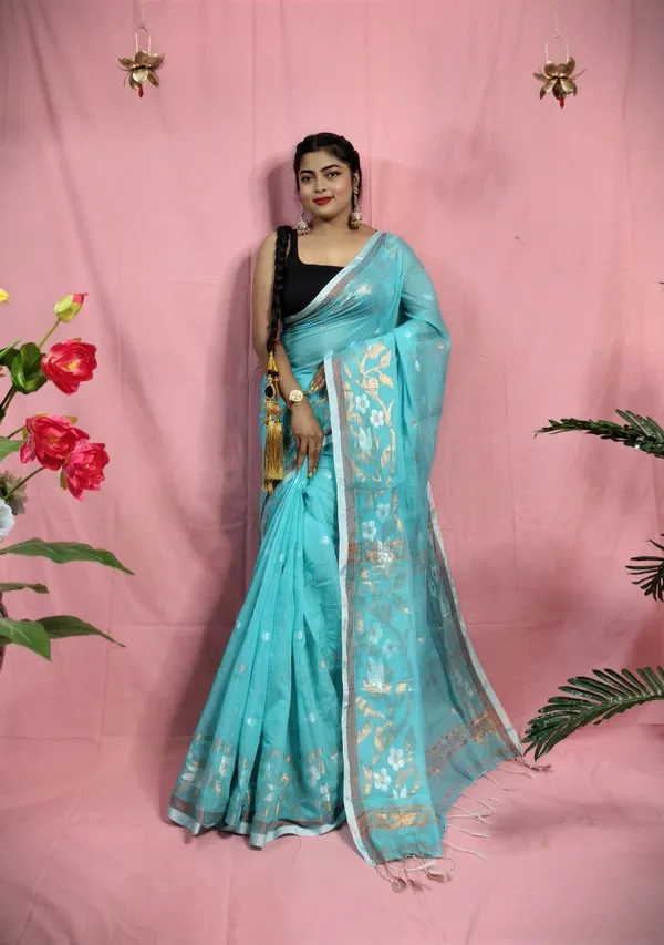 Copper_Zari_Woven_Slub_Saree_With_Blouse_Piece