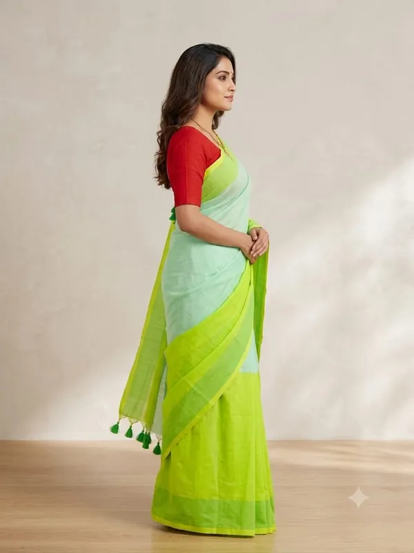 Half_Half_Khadi_Cotton_Saree_With_Blouse_Piece