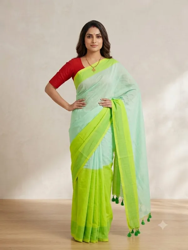 Half_Half_Khadi_Cotton_Saree_With_Blouse_Piece