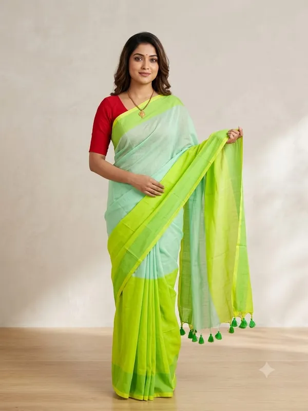 Half_Half_Khadi_Cotton_Saree_With_Blouse_Piece