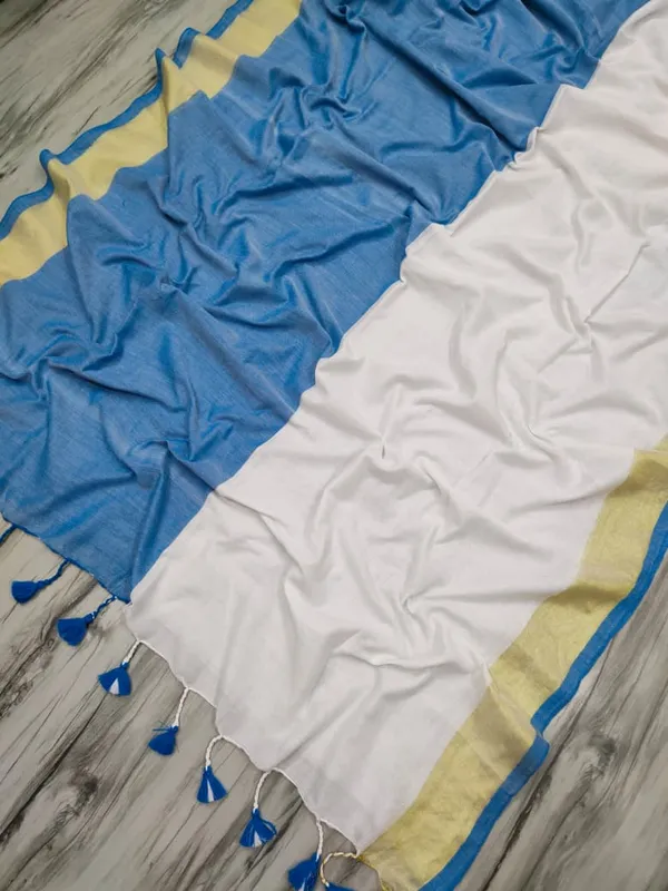 Half_Half_Khadi_Cotton_Saree_With_Blouse_Piece