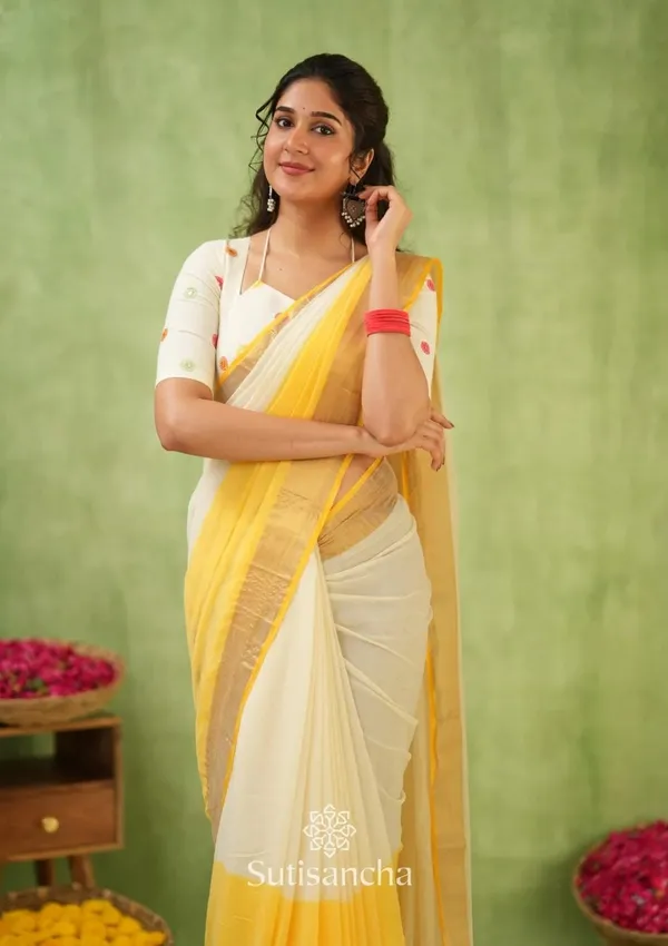 Half_Half_Khadi_Cotton_Saree_With_Blouse_Piece
