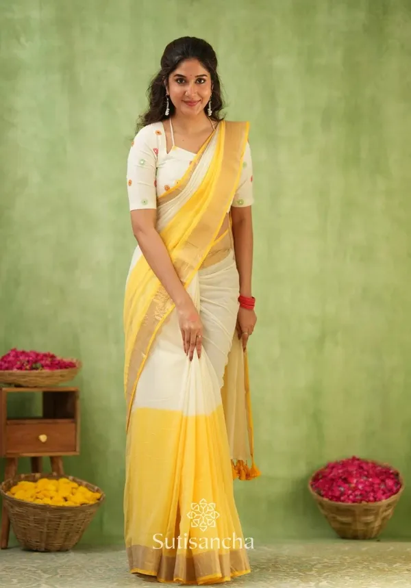 Half_Half_Khadi_Cotton_Saree_With_Blouse_Piece