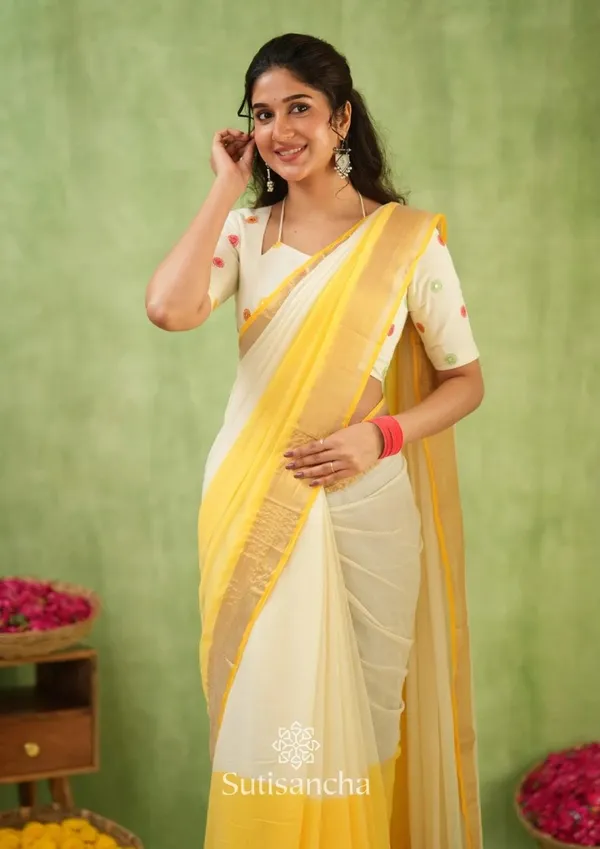 Half_Half_Khadi_Cotton_Saree_With_Blouse_Piece