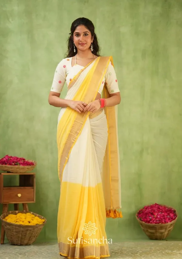 Half_Half_Khadi_Cotton_Saree_With_Blouse_Piece