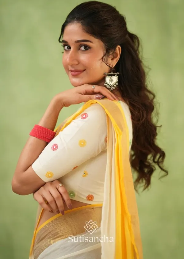 Half_Half_Khadi_Cotton_Saree_With_Blouse_Piece