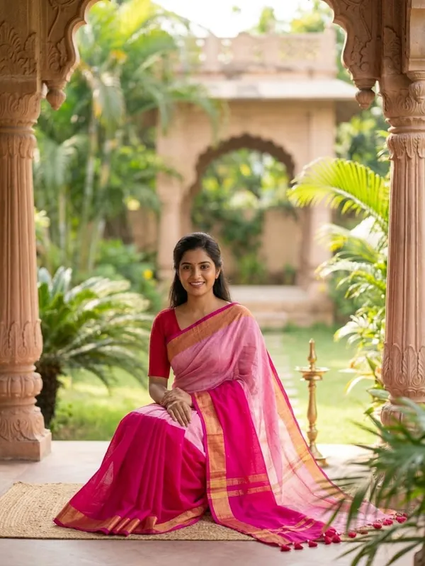 Half_Half_Khadi_Cotton_Saree_With_Blouse_Piece