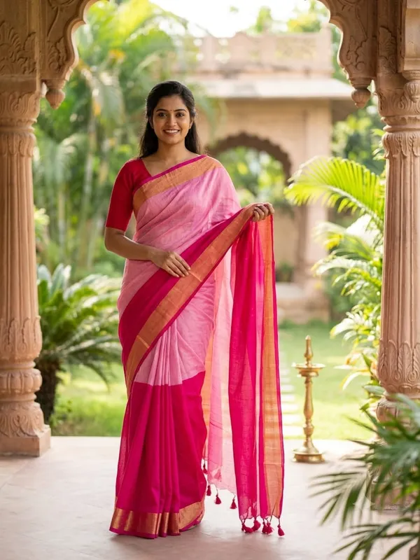 Half_Half_Khadi_Cotton_Saree_With_Blouse_Piece