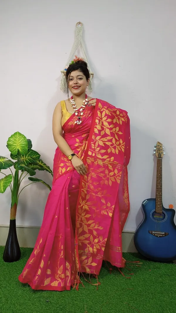 Handloom_Copper_Zari_Woven_Saree_With_Blouse_Piece