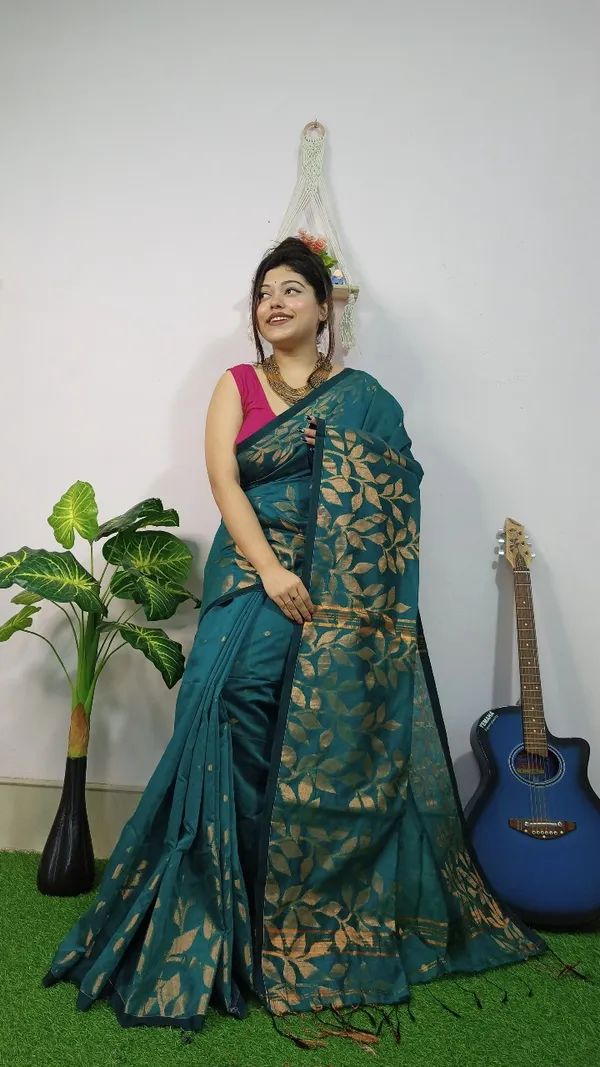 Handloom_Copper_Zari_Woven_Saree_With_Blouse_Piece