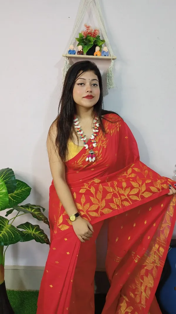 Handloom_Copper_Zari_Woven_Saree_With_Blouse_Piece