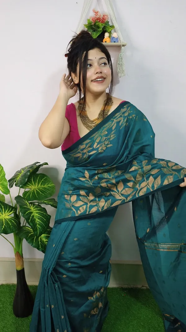 Handloom_Copper_Zari_Woven_Saree_With_Blouse_Piece