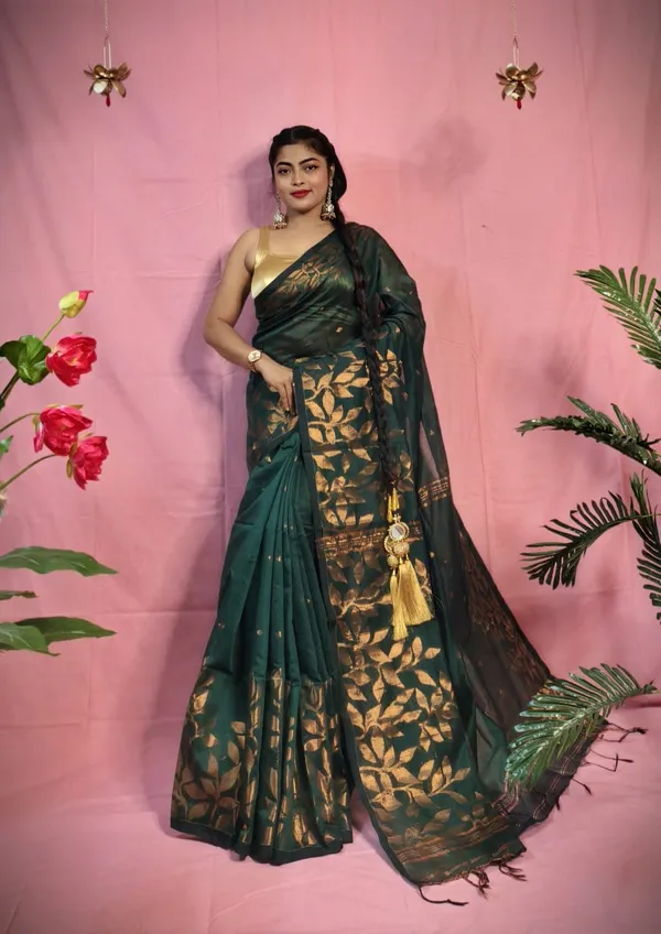Handloom_Copper_Zari_Woven_Saree_With_Blouse_Piece