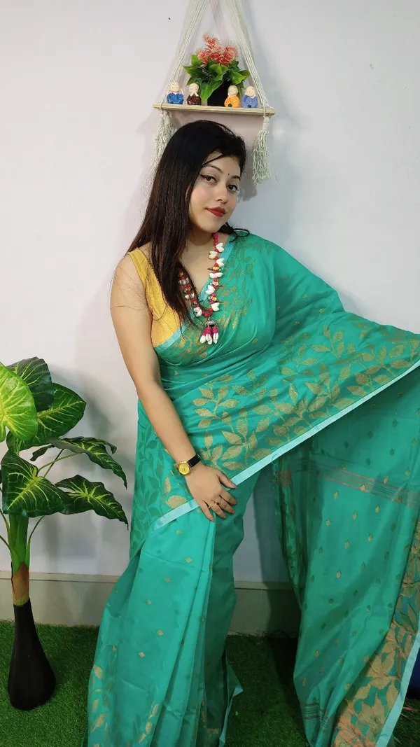 Handloom_Copper_Zari_Woven_Saree_With_Blouse_Piece