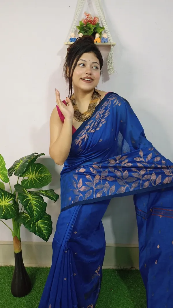 Handloom_Copper_Zari_Woven_Saree_With_Blouse_Piece
