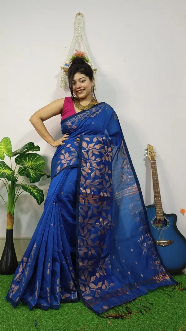 Handloom_Copper_Zari_Woven_Saree_With_Blouse_Piece
