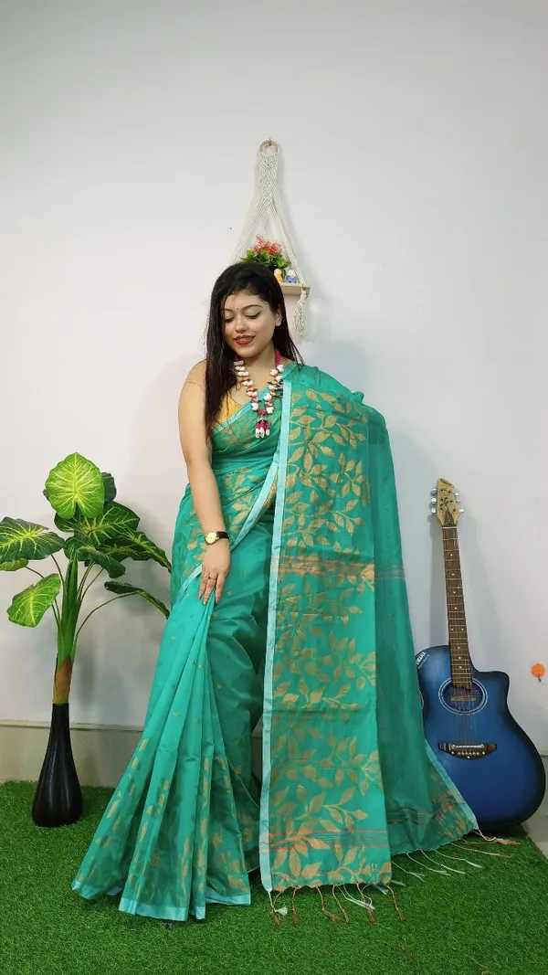 Handloom_Copper_Zari_Woven_Saree_With_Blouse_Piece