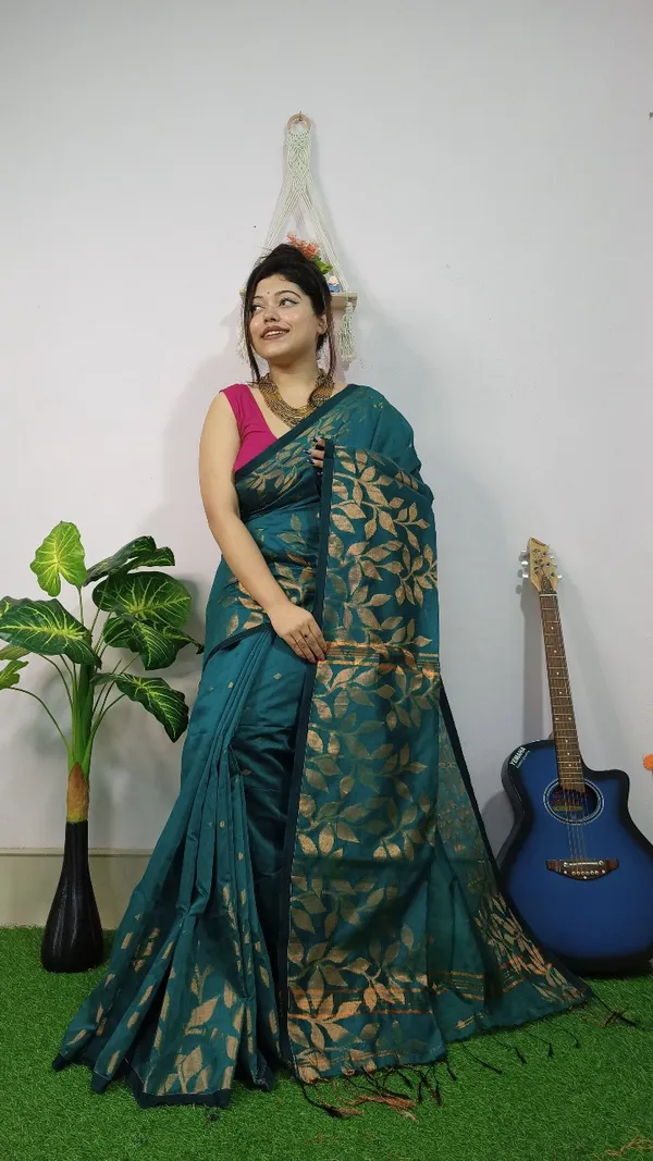 Handloom_Copper_Zari_Woven_Saree_With_Blouse_Piece