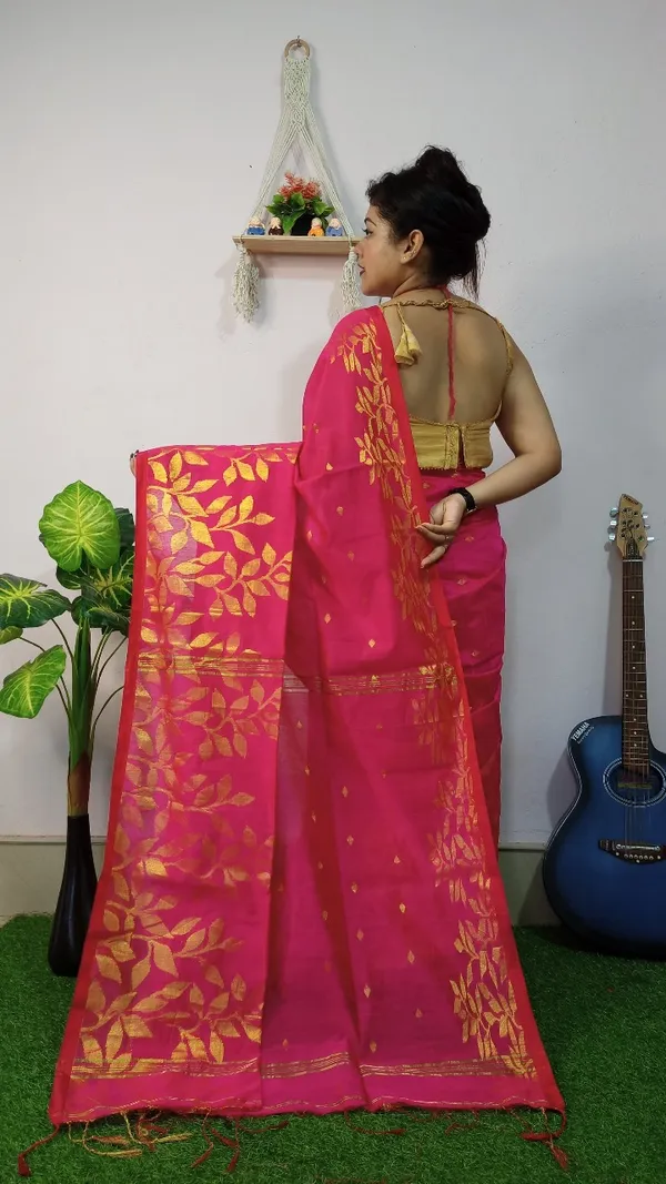 Handloom_Copper_Zari_Woven_Saree_With_Blouse_Piece