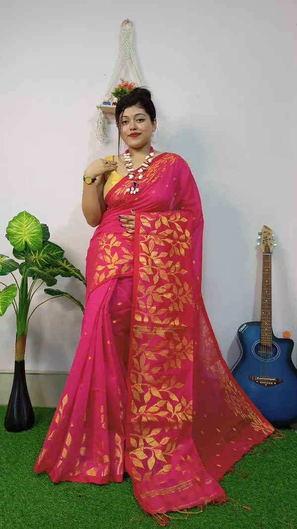 Handloom_Copper_Zari_Woven_Saree_With_Blouse_Piece