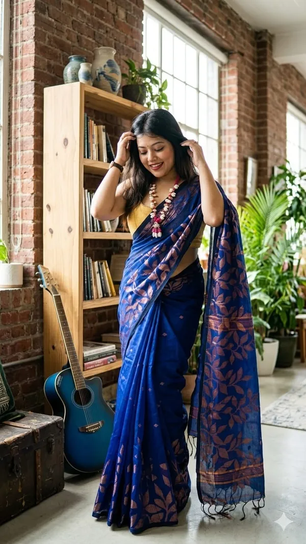 Handloom_Copper_Zari_Woven_Saree_With_Blouse_Piece