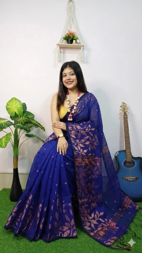Handloom_Copper_Zari_Woven_Saree_With_Blouse_Piece