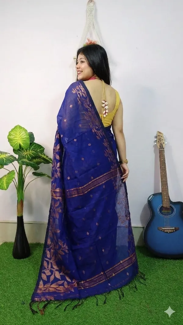 Handloom_Copper_Zari_Woven_Saree_With_Blouse_Piece