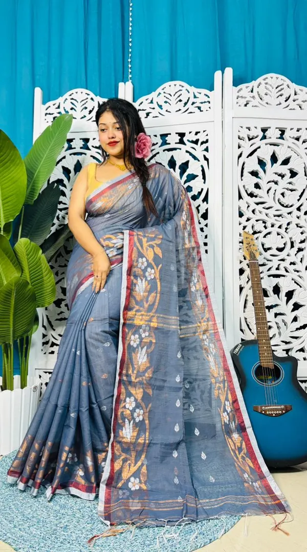Handloom_Copper_Zari_Woven_Saree_With_Blouse_Piece