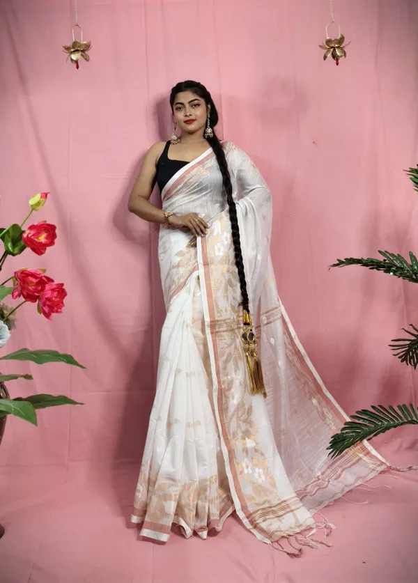 Handloom_Copper_Zari_Woven_Saree_With_Blouse_Piece