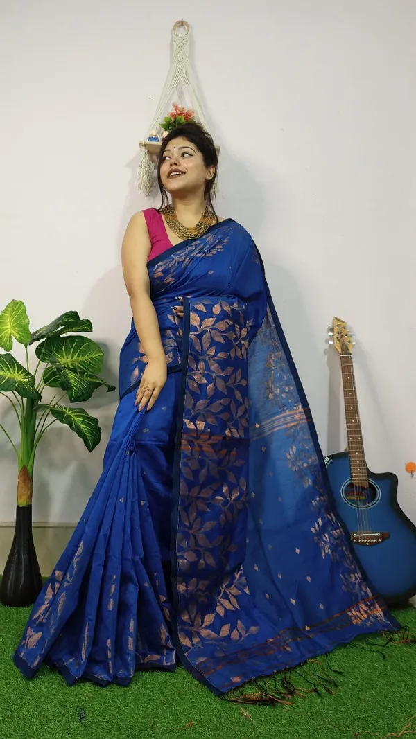 Handloom_Copper_Zari_Woven_Saree_With_Blouse_Piece