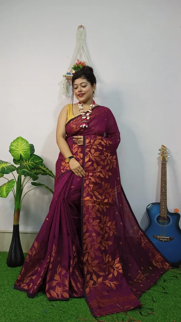 Handloom_Copper_Zari_Woven_Saree_With_Blouse_Piece