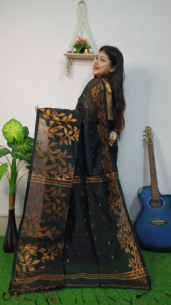 Handloom_Copper_Zari_Woven_Saree_With_Blouse_Piece