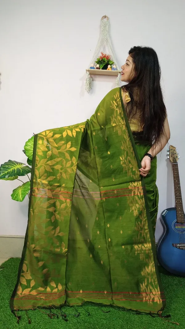 Handloom_Copper_Zari_Woven_Saree_With_Blouse_Piece