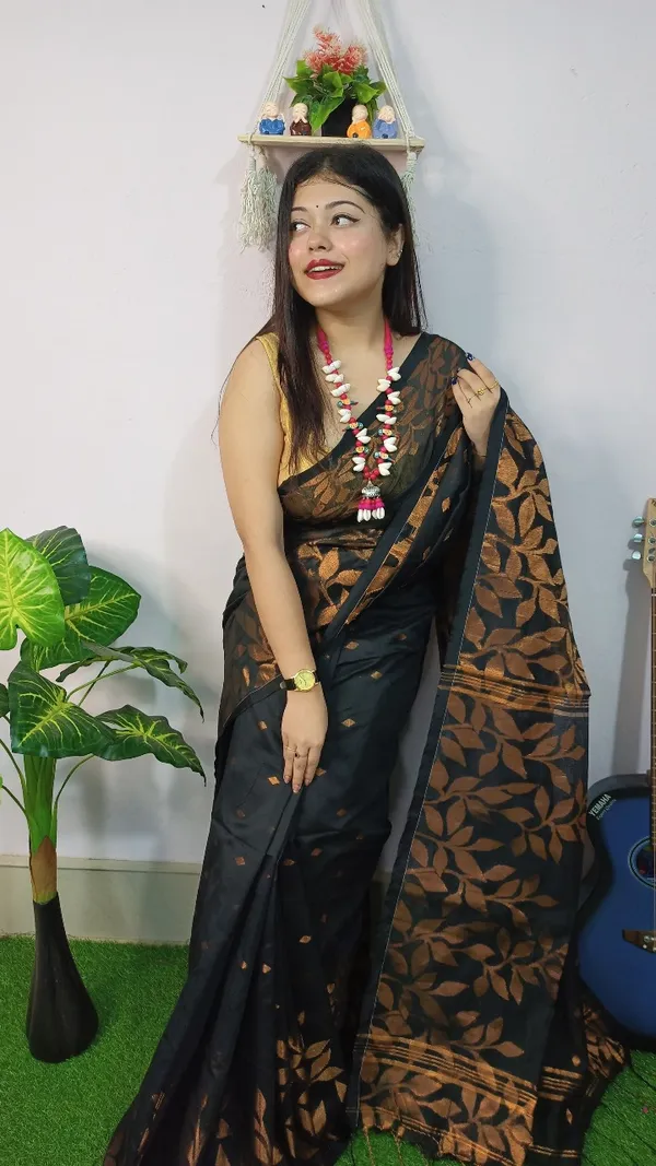 Handloom_Copper_Zari_Woven_Saree_With_Blouse_Piece