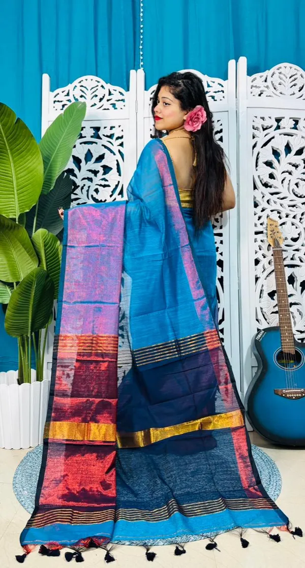 Plain_Cotton_Slab_Saree_With_Blouse_Piece