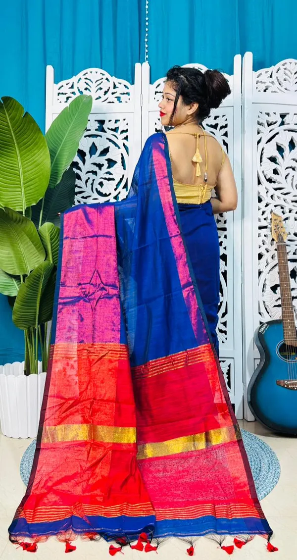 Plain_Cotton_Slab_Saree_With_Blouse_Piece