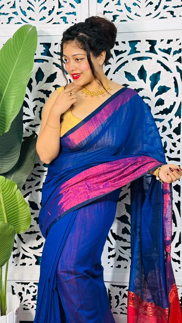 Plain_Cotton_Slab_Saree_With_Blouse_Piece