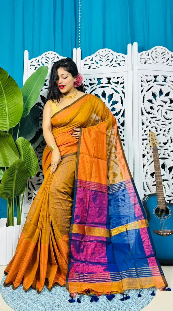 Plain_Cotton_Slab_Saree_With_Blouse_Piece