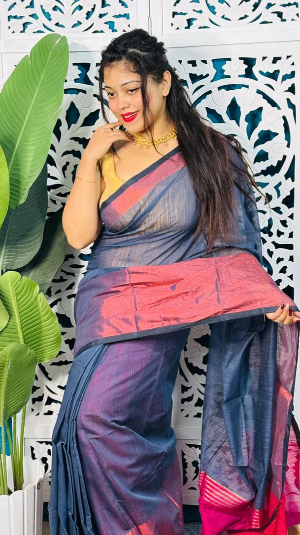 Plain_Cotton_Slab_Saree_With_Blouse_Piece