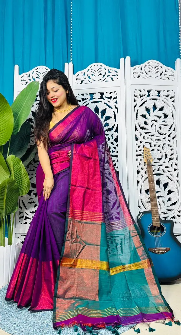 Plain_Cotton_Slab_Saree_With_Blouse_Piece
