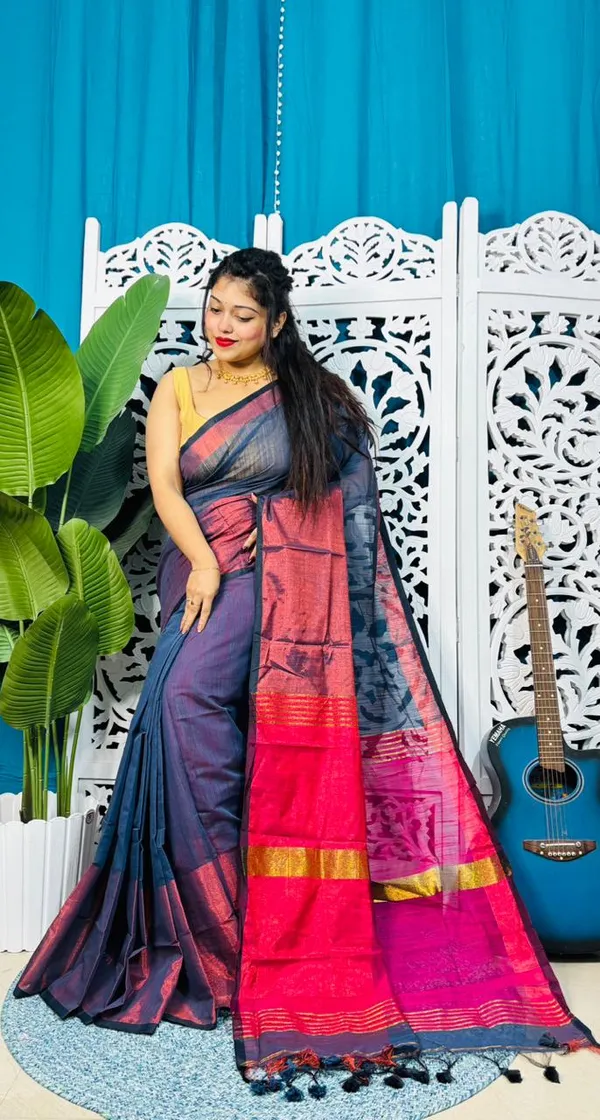 Plain_Cotton_Slab_Saree_With_Blouse_Piece
