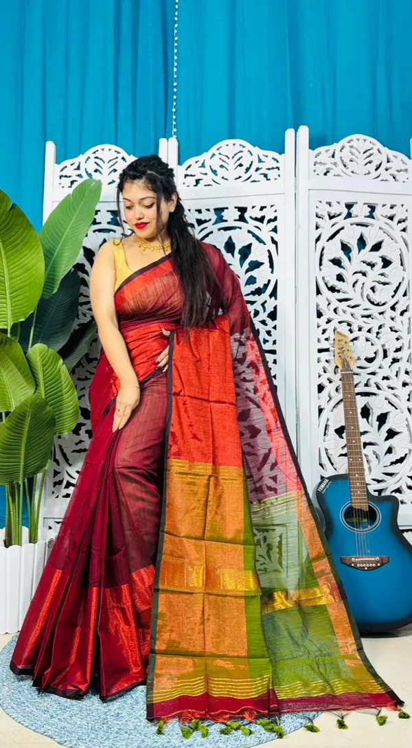 Plain_Cotton_Slab_Saree_With_Blouse_Piece