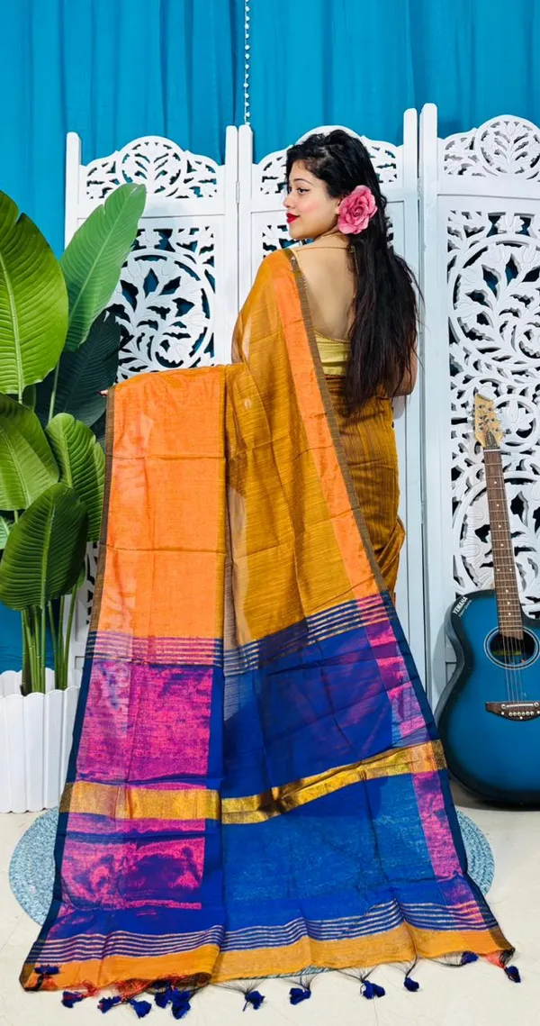 Plain_Cotton_Slab_Saree_With_Blouse_Piece