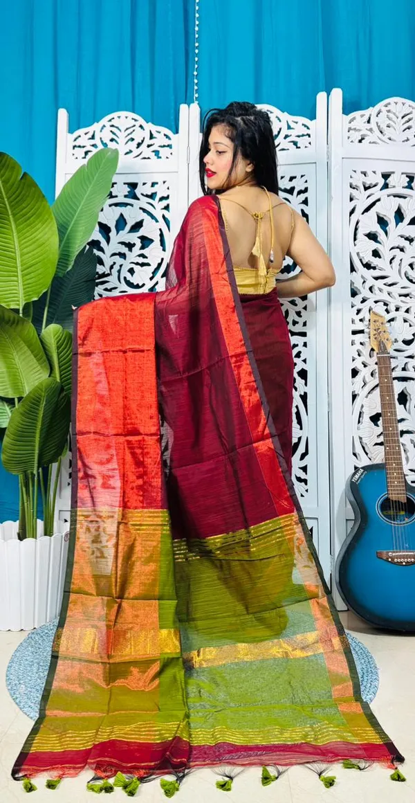 Plain_Cotton_Slab_Saree_With_Blouse_Piece