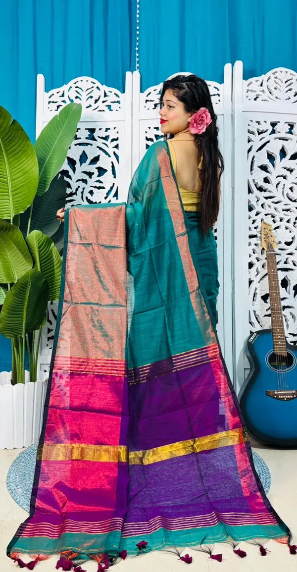 Plain_Cotton_Slab_Saree_With_Blouse_Piece