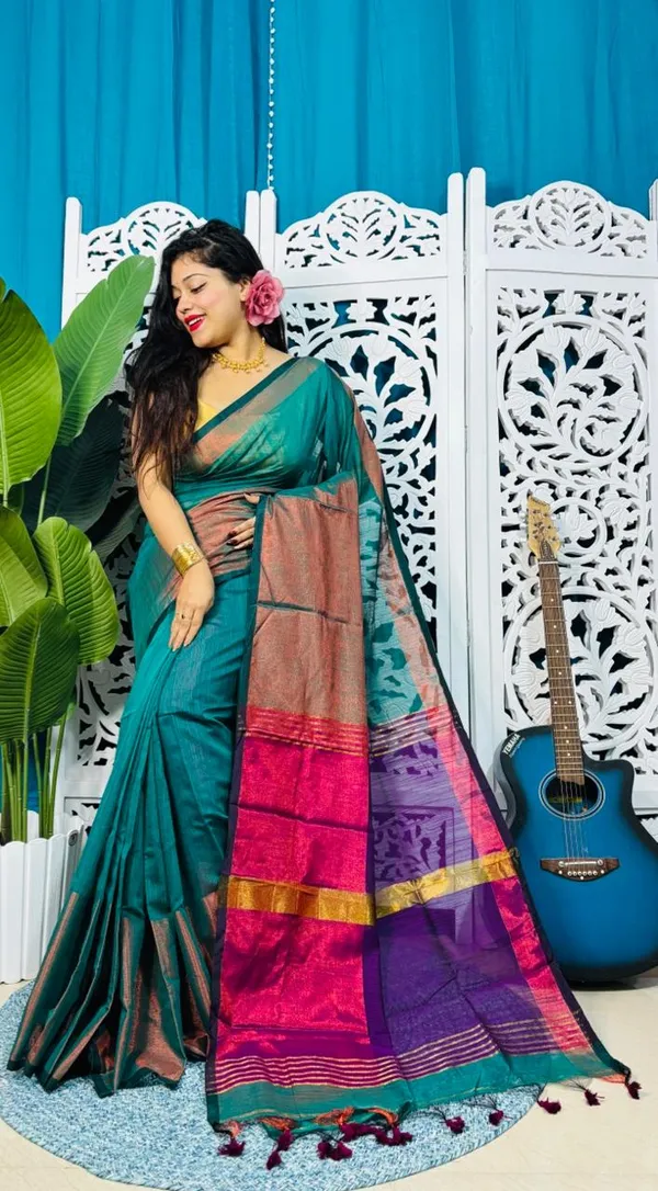 Plain_Cotton_Slab_Saree_With_Blouse_Piece