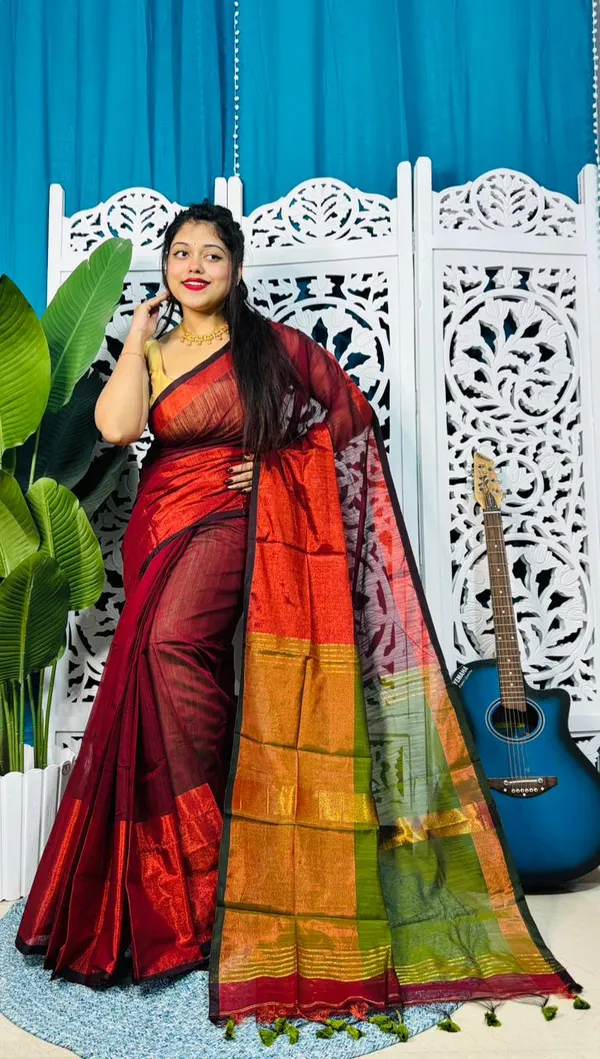 Plain_Cotton_Slab_Saree_With_Blouse_Piece