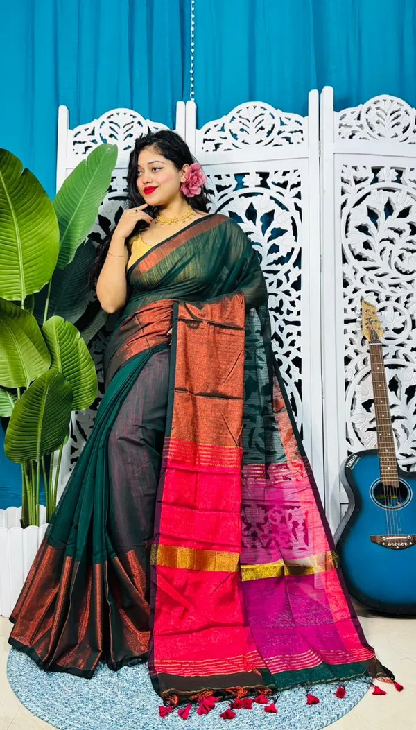 Plain_Cotton_Slab_Saree_With_Blouse_Piece